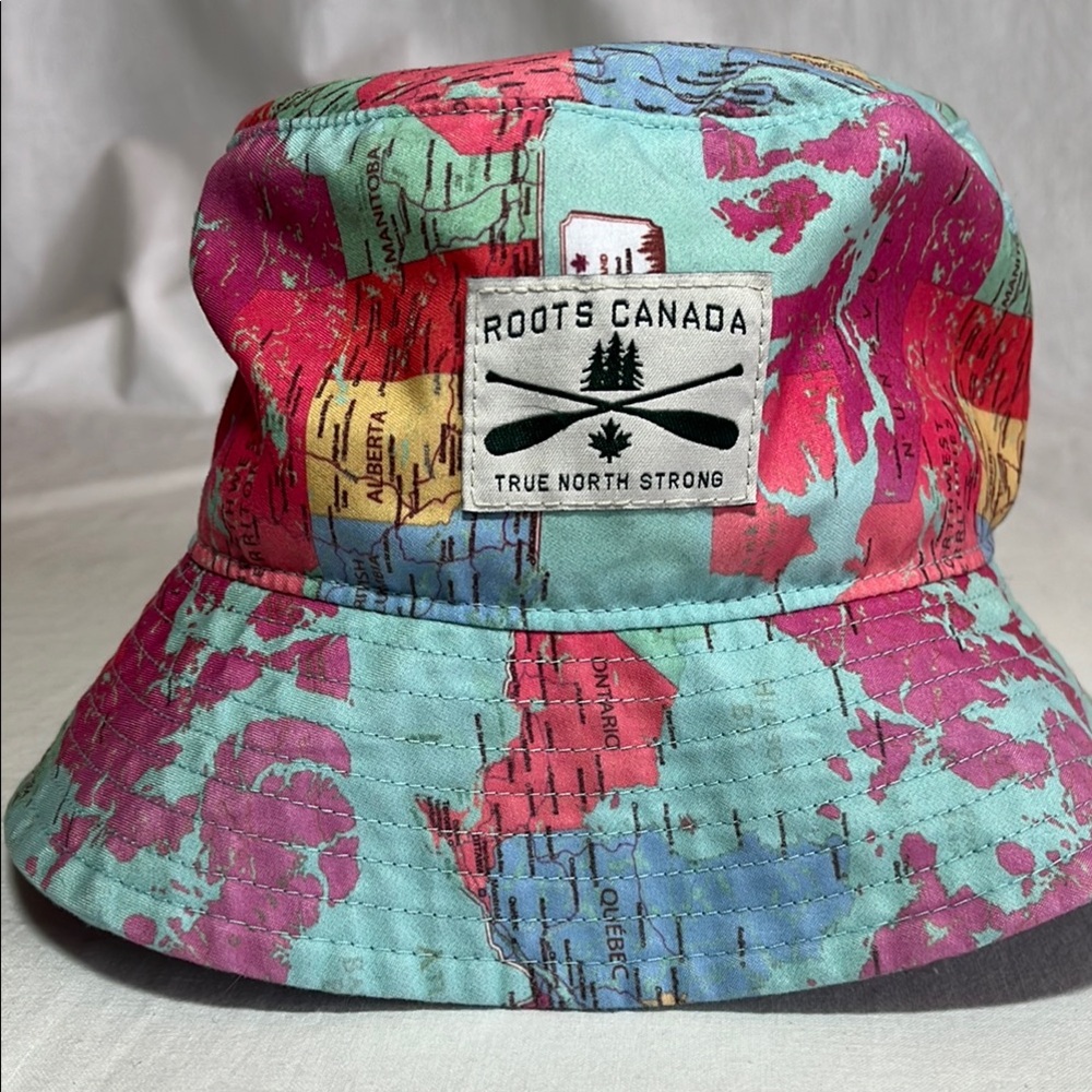 Roots Canada Map Print Bucket Hat, size 3-5yr